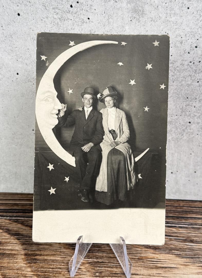 Paper Moon RPPC Real Photo Postcard: Very nice image. AZO stamp box.