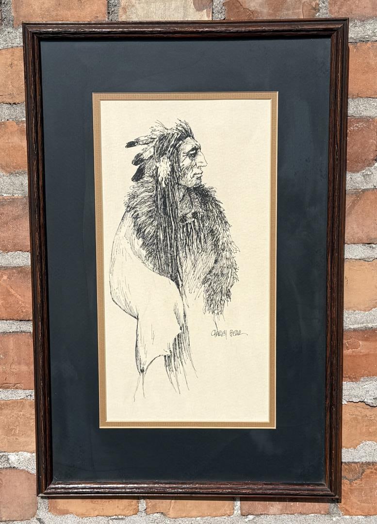 Charles Bear Montana Indian Pen and Ink Drawing (1 of 4)