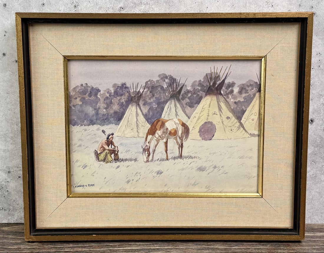 Leonard Reedy Indian Camp Watercolor Painting (1 of 4)