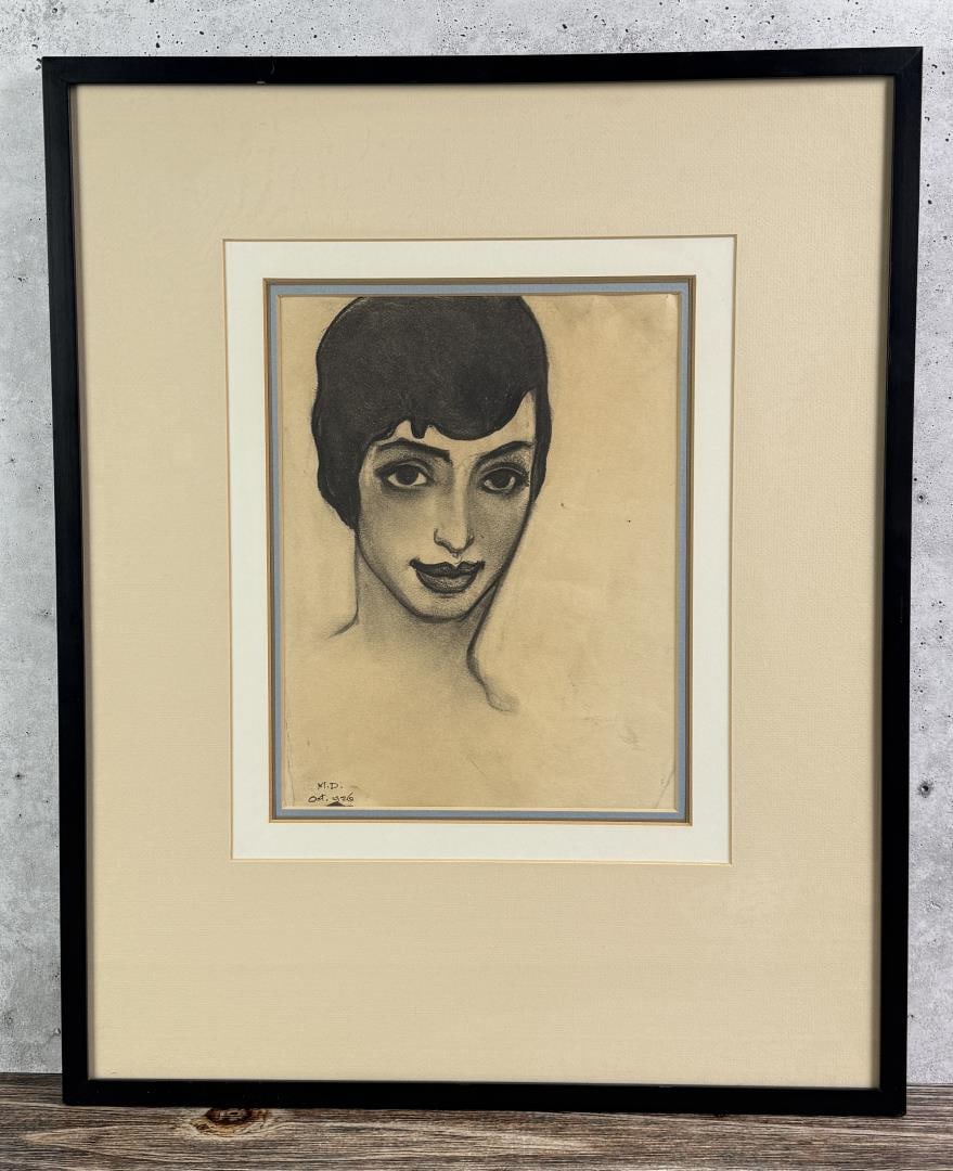 Maynard Dixon Mexican Girl Oct. 1926 Drawing: Title is Mexican Girl (Oct. 1926). 8" by 10 1/2" unframed, 16 5/8" by 20 1/2" framed. Charcoal on paper. Provenance: Coeur d?Alene Art Auction 07/21/2012 Lot 243, The Artist, gifted to Joe Coppa, San