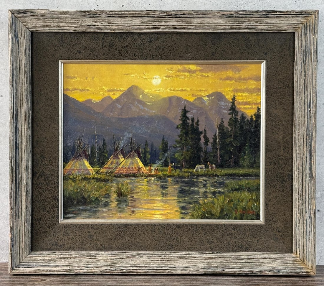 Randy Van Beek Indian Camp Oil Painting (1 of 5)