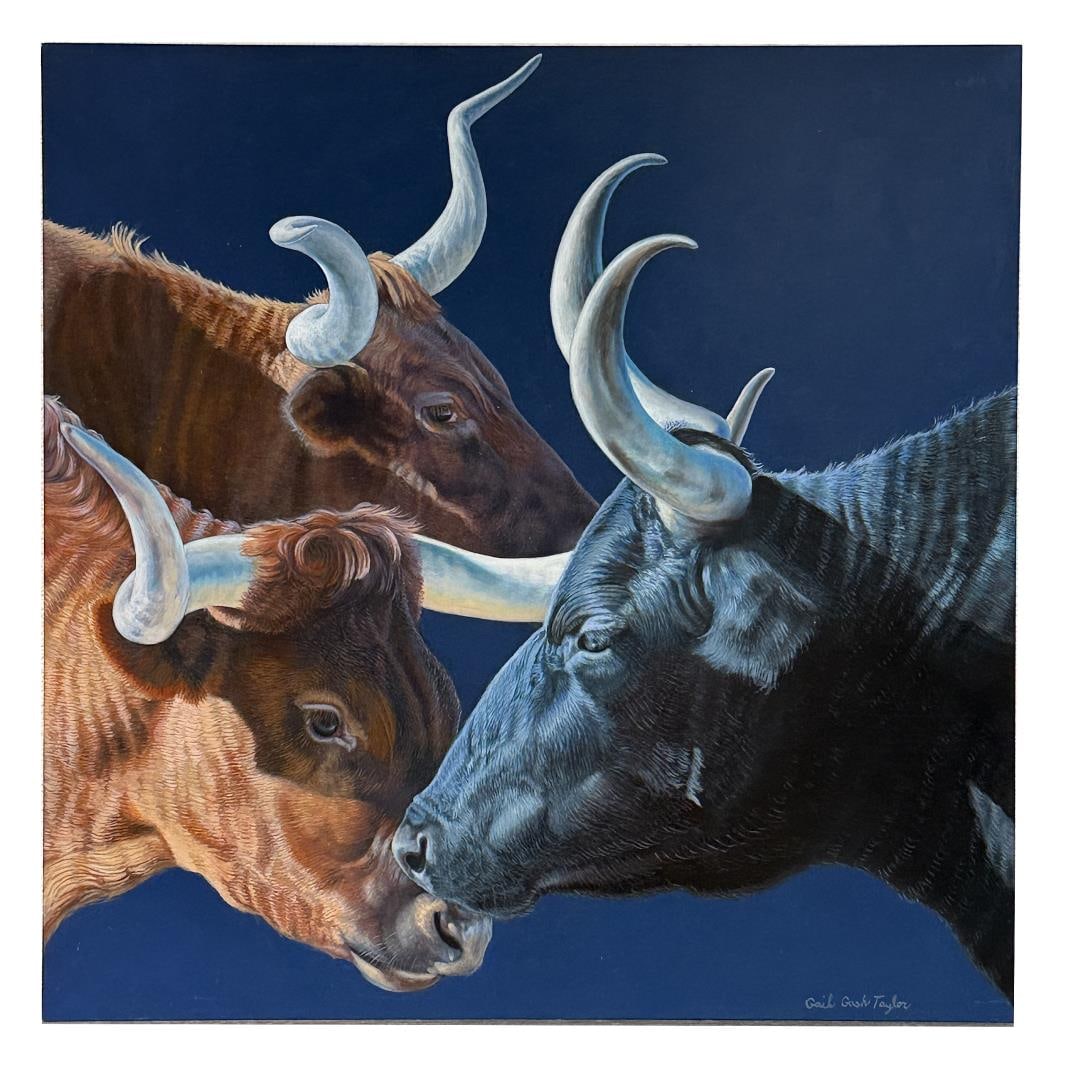 Gail Gash Taylor Longhorn Steers Oil Painting (1 of 4)