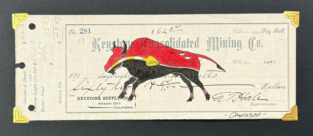 Lyle Omeasoo Blackfeet Montana Ledger Painting: Title is Red Buffalo. 3 1/2" by 9 1/2". Lyle Omeasoo, was born on the Blackfeet Reservation in Montana. He is of the Blackfeet and Cree tribes. His children inspire him to paint and to be a good role 