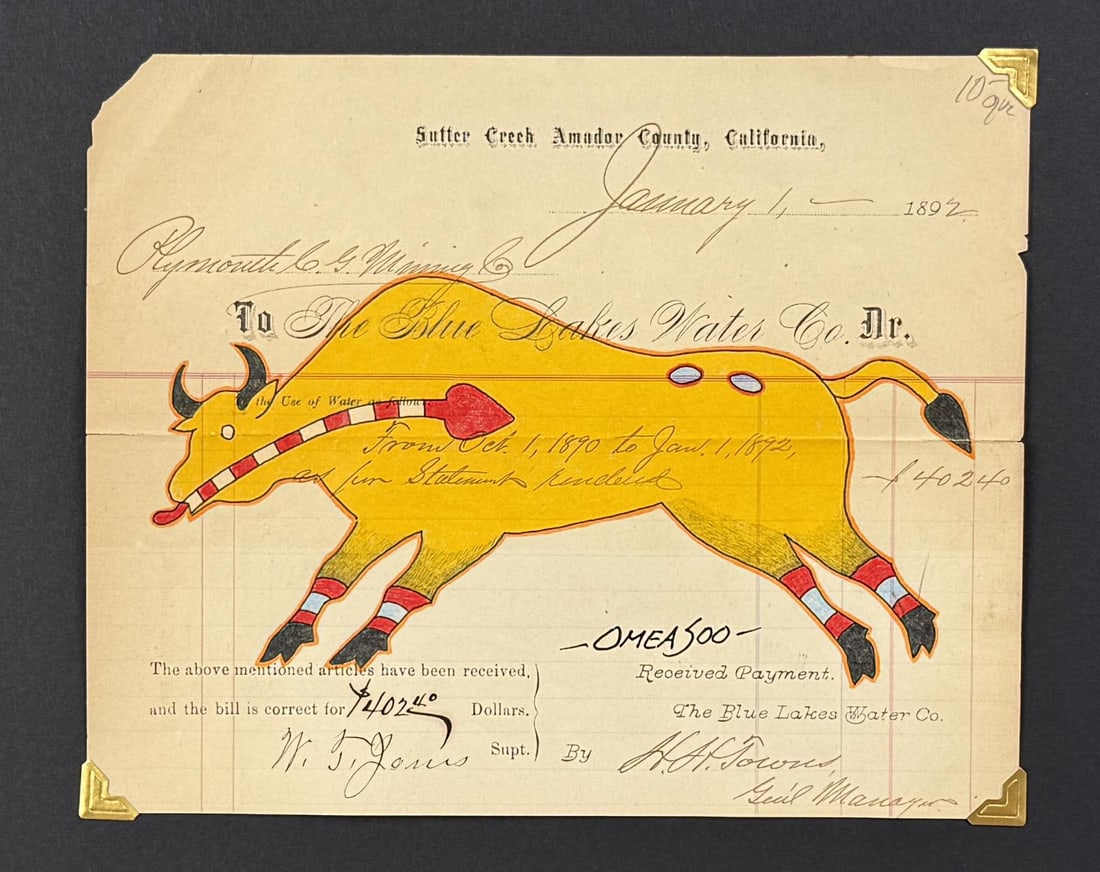 Lyle Omeasoo Blackfeet Montana Ledger Painting: Title is Yellow Buffalo. 7" by 8 1/2" Lyle Omeasoo, was born on the Blackfeet Reservation in Montana. He is of the Blackfeet and Cree tribes. His children inspire him to paint and to be a good role mo