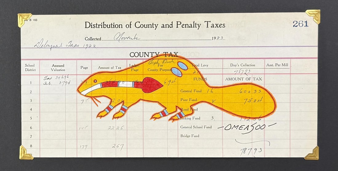 Lyle Omeasoo Blackfeet Montana Ledger Painting: Title is Yellow Beaver. 5 1/2" by 11" Lyle Omeasoo, was born on the Blackfeet Reservation in Montana. He is of the Blackfeet and Cree tribes. His children inspire him to paint and to be a good role mo