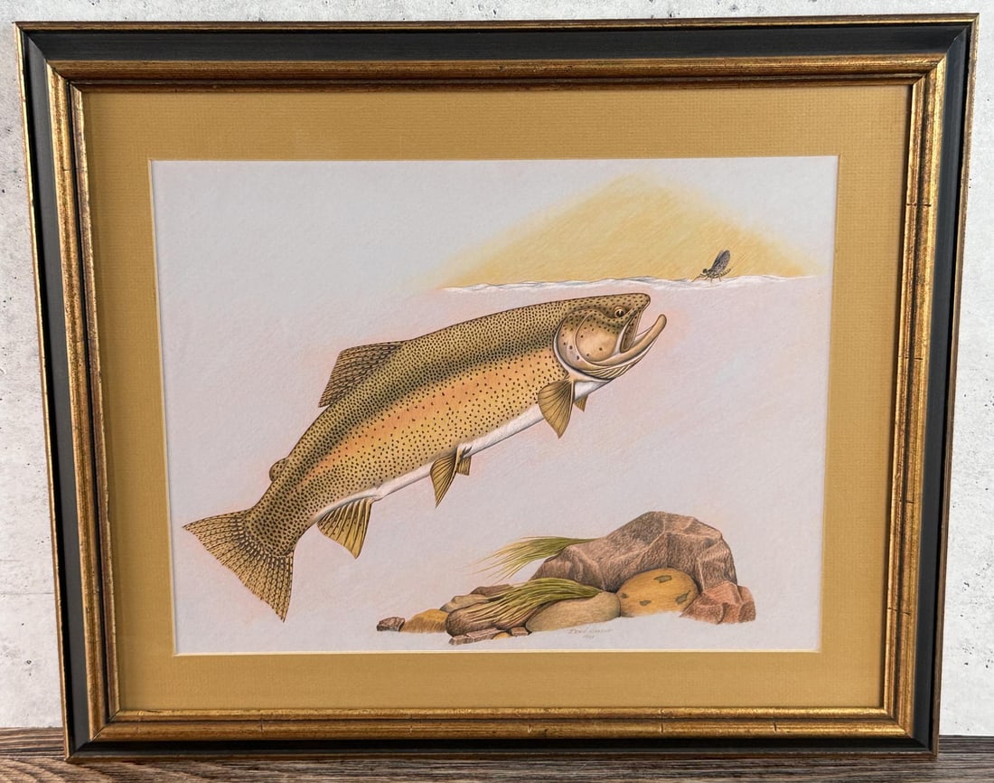 Rene Harrop Fly Fishing Pastel Drawing: 18 7/8" by 22 3/4" framed. Pastel on Paper. Rene Harrop is a name synonymous with the Henry?s Fork and Idaho fly fishing as a whole. Rene has spent decades on his home waters, first as a child infatua