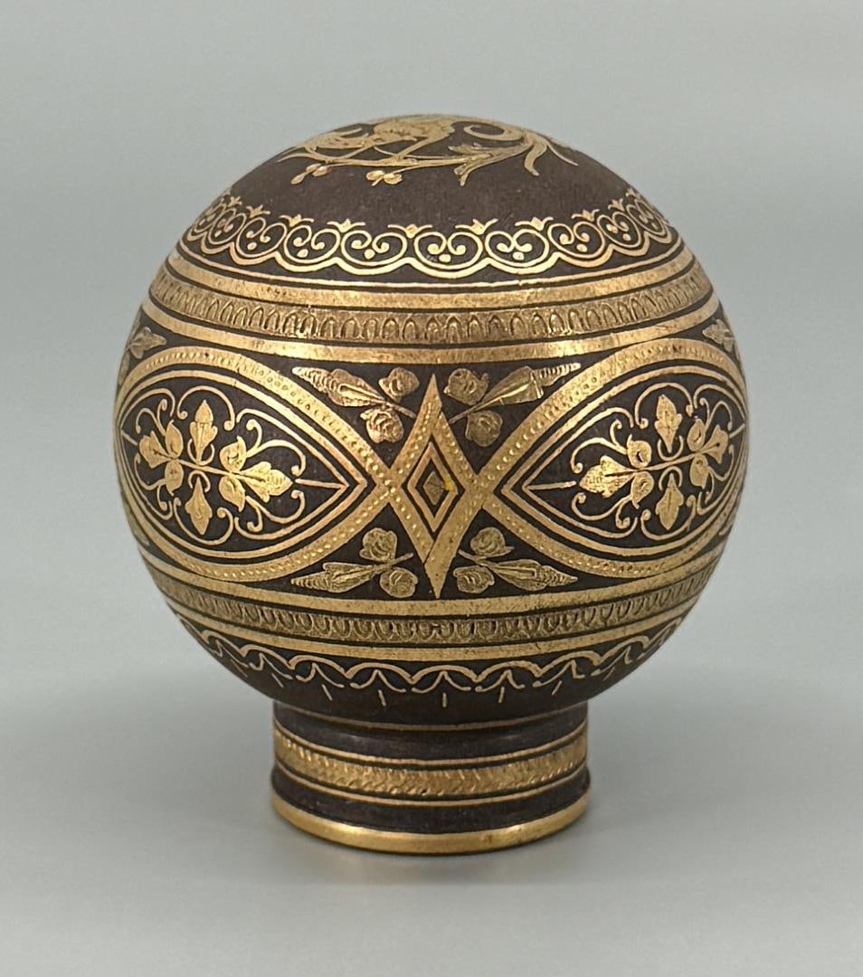 Damascene Steel Umbrella Knob Handle: 1 5/8" diameter, 1 3/4" tall.
