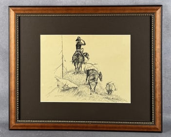 Clarence Basil Cuts the Rope Montana Drawing