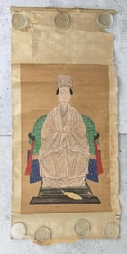 Antique Chinese Ancestor Portrait Scroll Painting