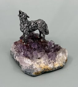 Pewter Wolf On Amethyst Crystal