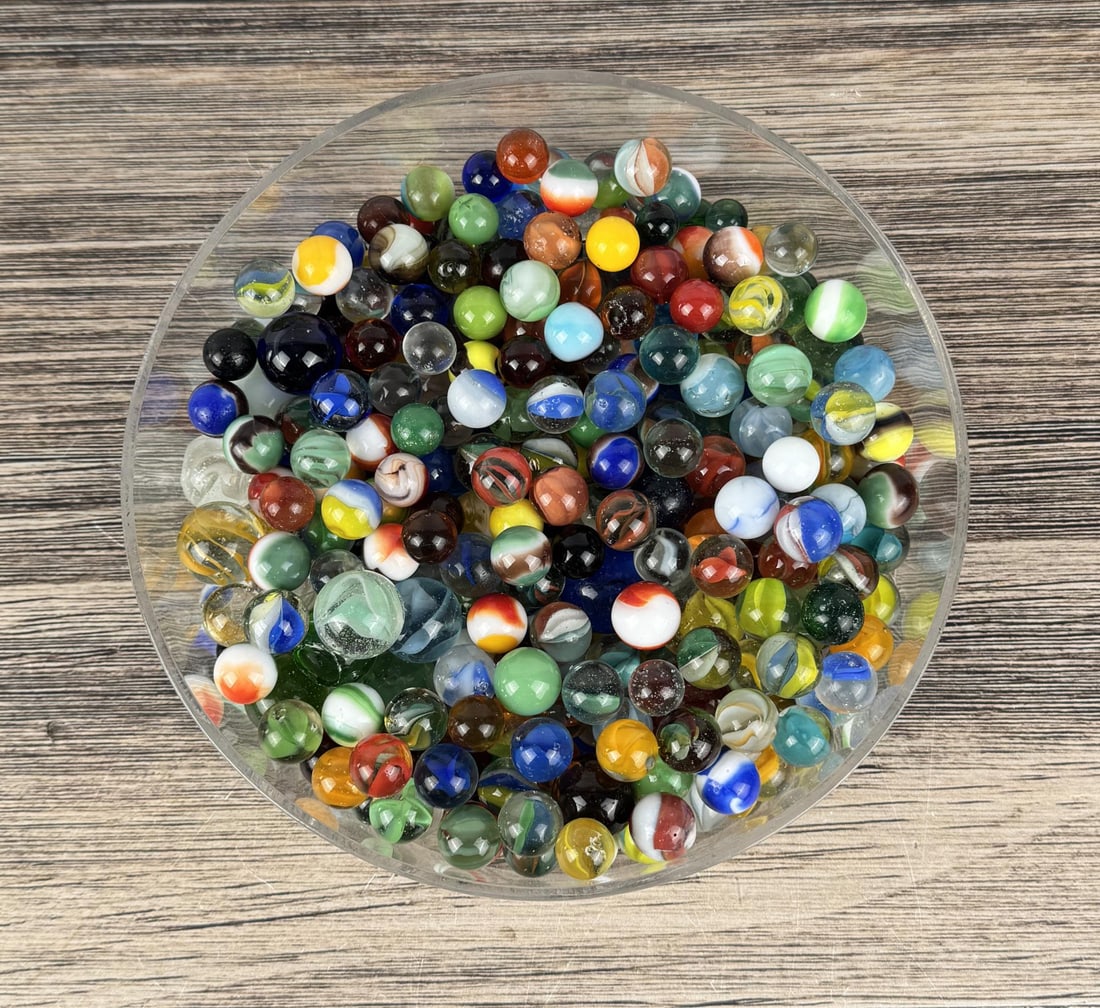 Collection of Vintage Marbles: The largest is 1" in diameter.