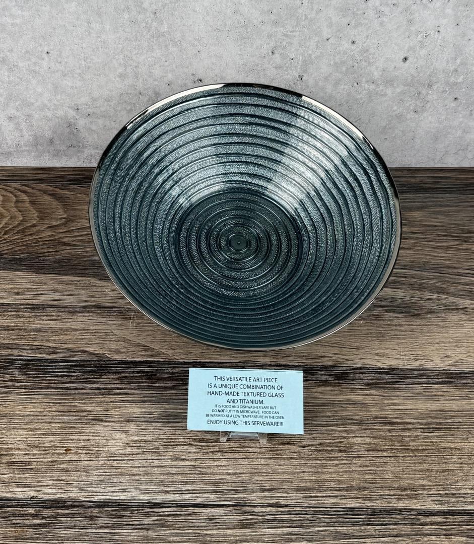 Serveware Glass & Titanium Bowl: 3 3/4" high by 13 1/2" in diameter.