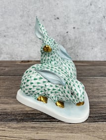 Herend Hungary Fishnet Porcelain Rabbits