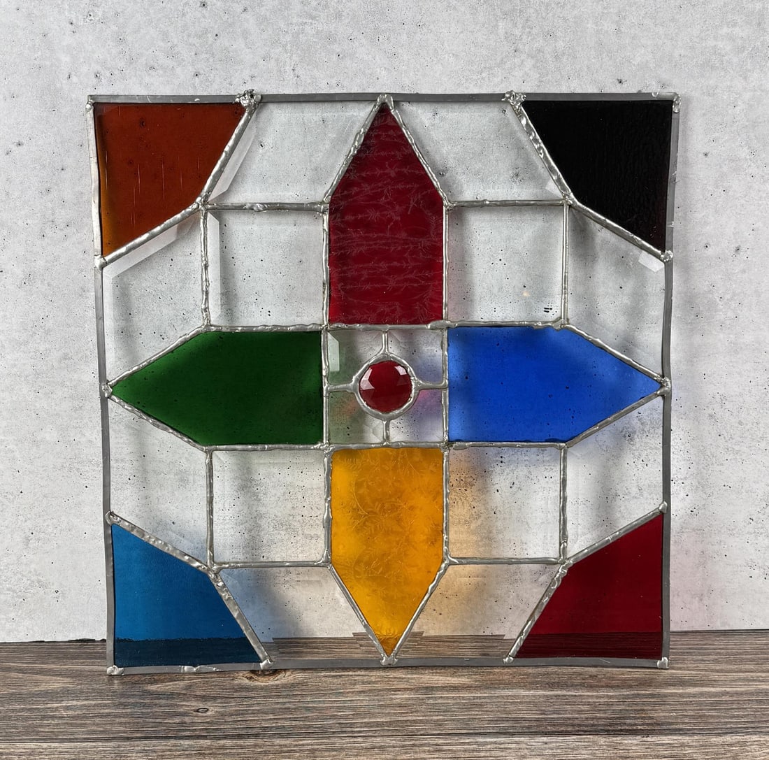 Prairie School Stained Glass Window: 19 1/2" by 19 1/2".