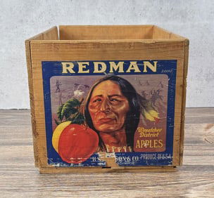 Redman Apples Indian Chief Wood Fruit Box Crate