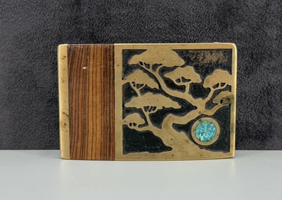 Turquoise Chip Inlaid Brass Belt Buckle