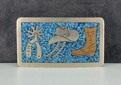 Zuni Chip Inlaid Coyote Belt Buckle