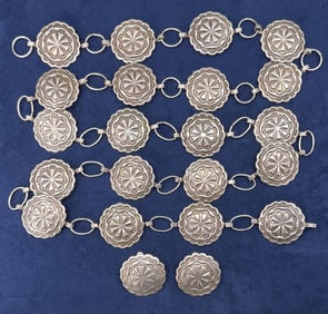 Navajo Sterling Silver Concho Belt & Earrings