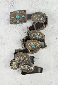 Navajo Sterling Silver Turquoise Concho Belt