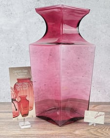 Pilgrim Glass Cranberry Architectural Vase