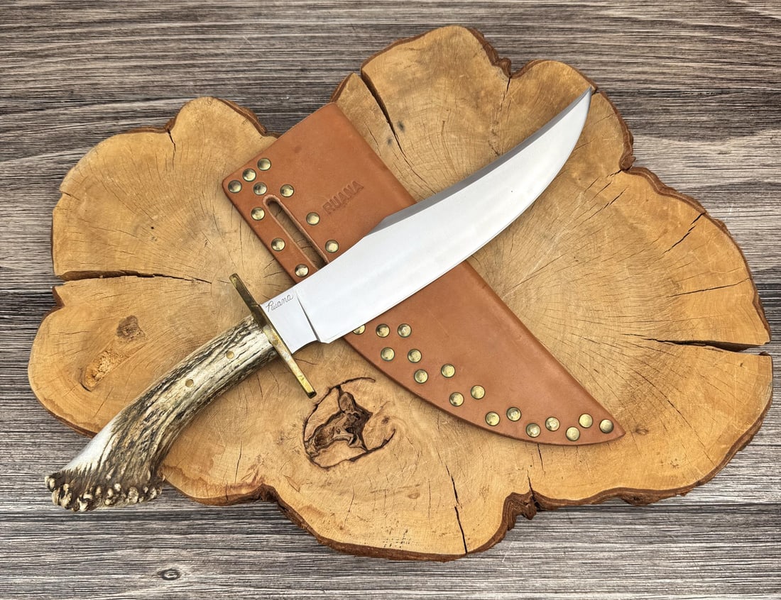 Ruana Bonner Montana Mountain Man Bowie Knife: Custom Ordered, Extremely Rare. Never used or carried. Only made in 1985. Never used or carried. 17 1/4" long.