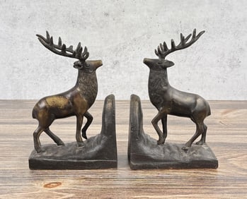 Mid Century Brass Elk Bookends