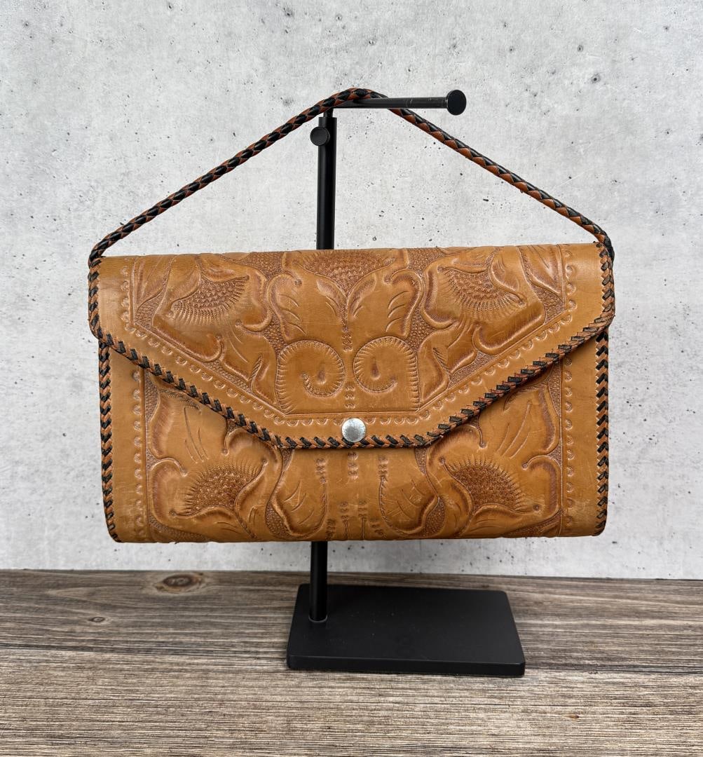 Vintage Cowgirl Tooled Leather Purse: 13 3/4" by 7 3/4"