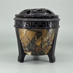 L.E. Smith Black Amethyst Glass Flower Frog Vase