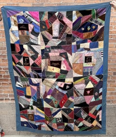 Antique Folk Art Hand Stitched Crazy Quilt