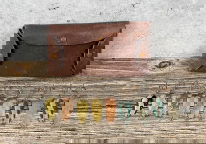 Antique Leather Fishing Lure Wallet and Lures