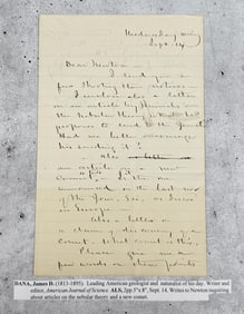 James Dwight Dana Geologist Signed Letter