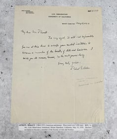 Robert Grant Aitken Astronomer Signed Letter