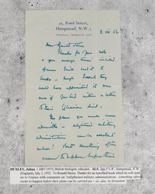 Sir Julian Sorell Huxley Biologist Signed Letter