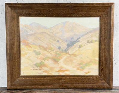 Carl Oscar Borg California Oil on Board Painting: Title is Rolling California Hills. 12" by 16" unframed, 16 5/8" by 20 5/8" framed. Oil on Board. Holton Studio Oak Frame. Carl Oscar Borg (1879 - 1947) was active/lived in California / Sweden. Carl Bo