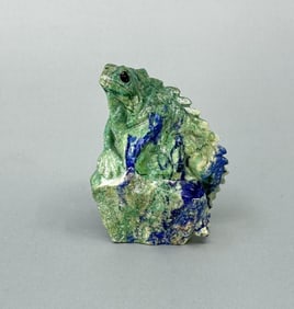Carved Malachite Azurite Iguana Fetish