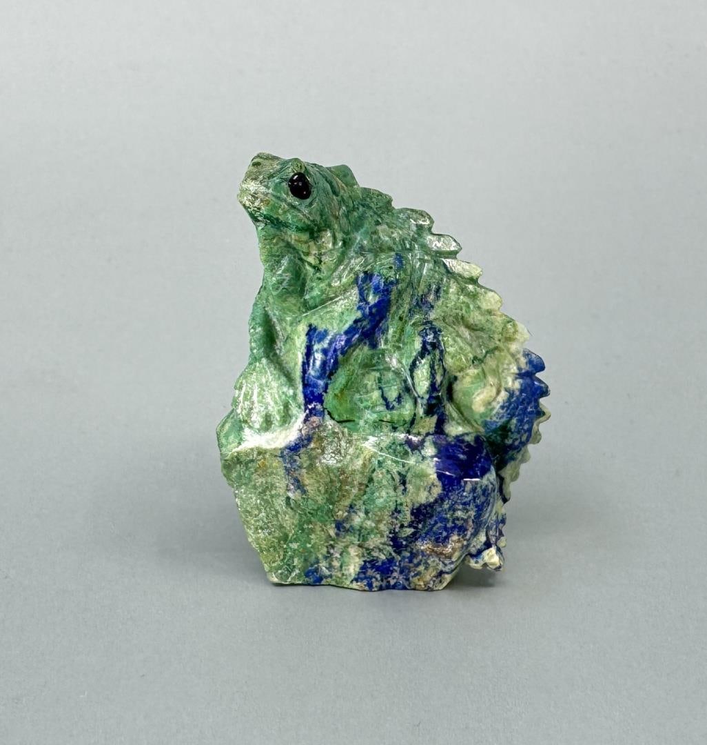 Carved Malachite Azurite Iguana Fetish: 1 1/2" by 1 1/8" by 1/2"