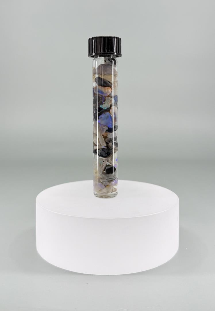 Vial of Australian Black Opal: Vial is 3 3/4" long.