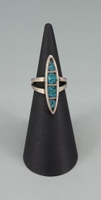 Zuni Chip Inlaid Sterling Silver Turquoise Ring