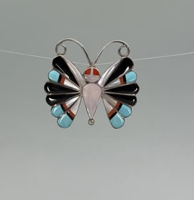 Sara Edaakie Zuni Sterling Inlaid Butterfly Brooch