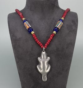 Hudsons Bay Trade Bead Beaver Pendant Necklace