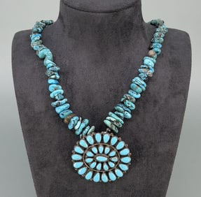 Zuni Petit Point Sterling Turquoise Necklace