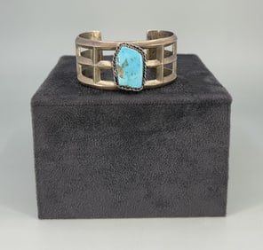 Navajo Sterling Tufa Cast Turquoise Bracelet