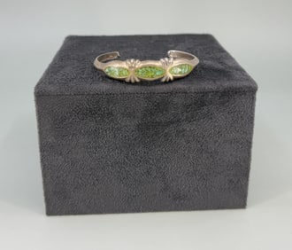 Navajo Sterling Tufa Cast Turquoise Bracelet