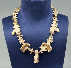 Zuni Fossil Mammoth Tusk Fetish Necklace