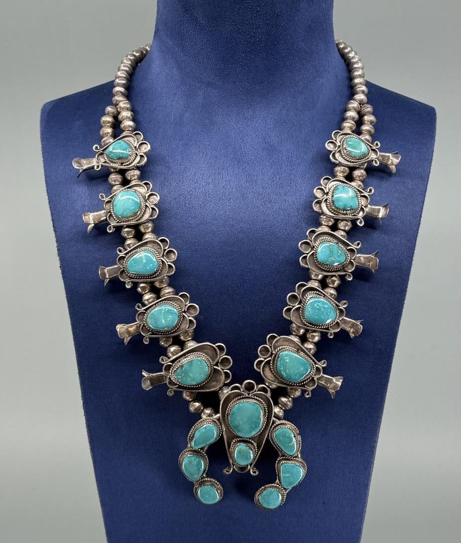 Navajo Sterling Turquoise Squash Blossom Necklace (1 of 3)