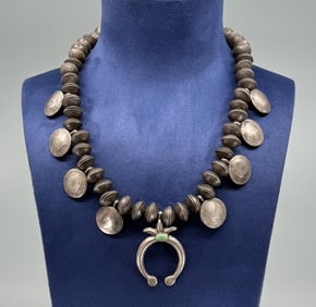 Navajo Sterling Turquoise Squash Blossom Necklace