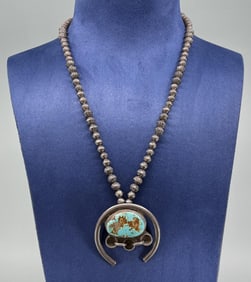 Navajo Sterling Bench Bead Turquoise Necklace