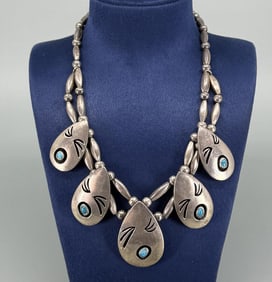 Navajo Sterling Bench Bead Shadow Box Necklace