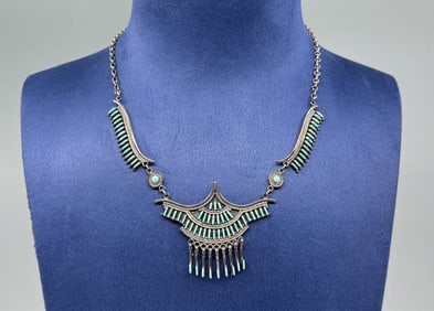 Zuni Petit Point Sterling Turquoise Necklace