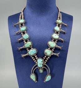 Navajo Sterling Turquoise Squash Blossom Necklace